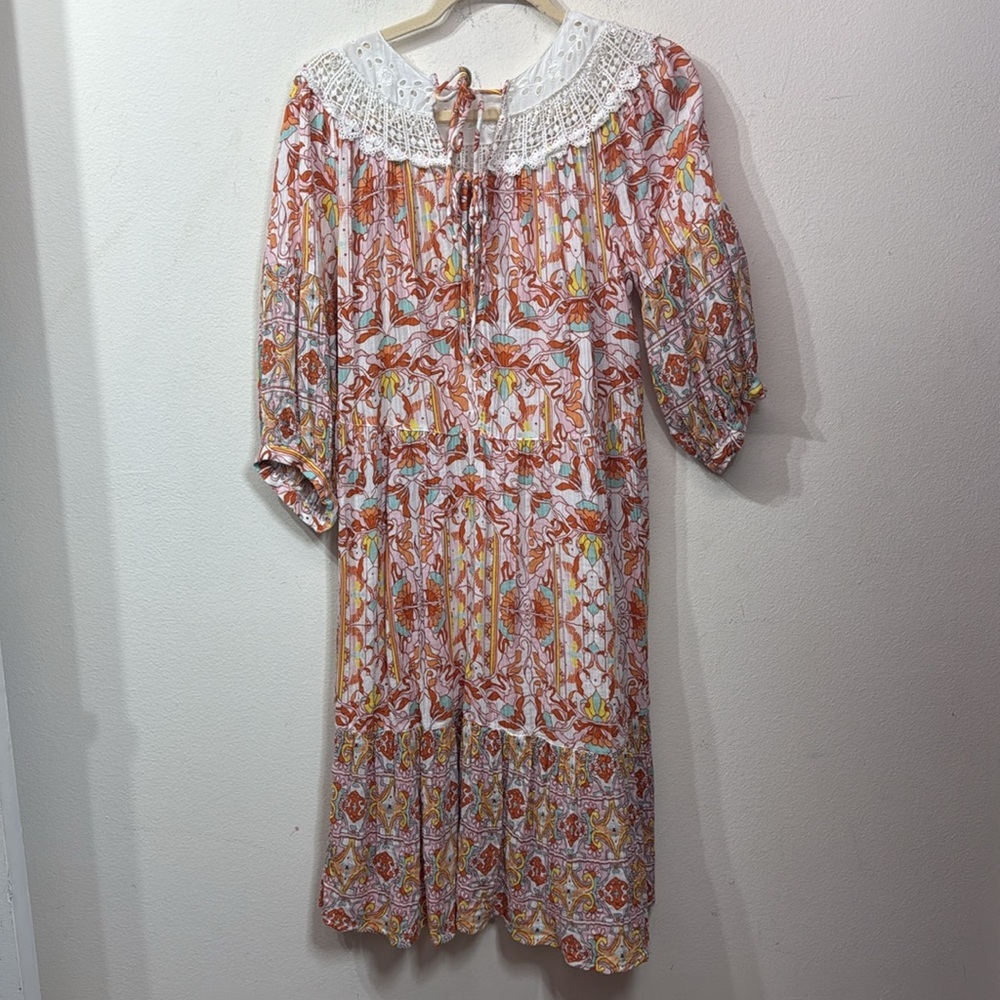 (R3) Anthropologie Florence Floral midi dress Lace collar and embroidered lace - Picture 6 of 14